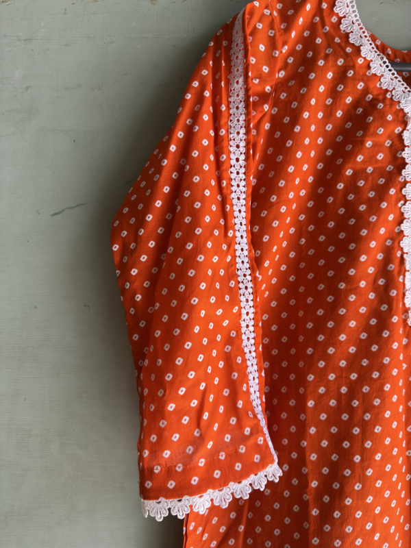 2-Piece Stitched Suit - Orange & White Dots Shirt & White Trousers - Image 2