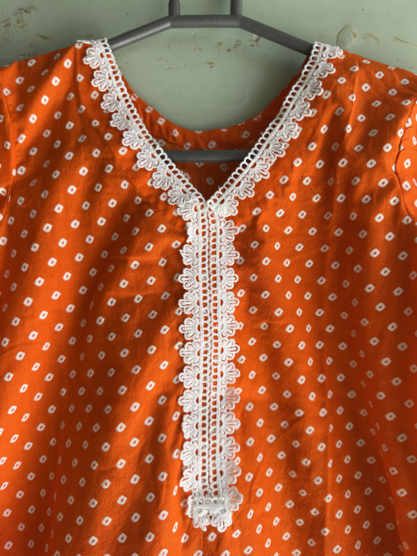 2-Piece Stitched Suit - Orange & White Dots Shirt & White Trousers - Image 3