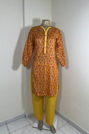 2-Piece Stitched Suit - Mustard & Pink Shirt with Mustard Trousers