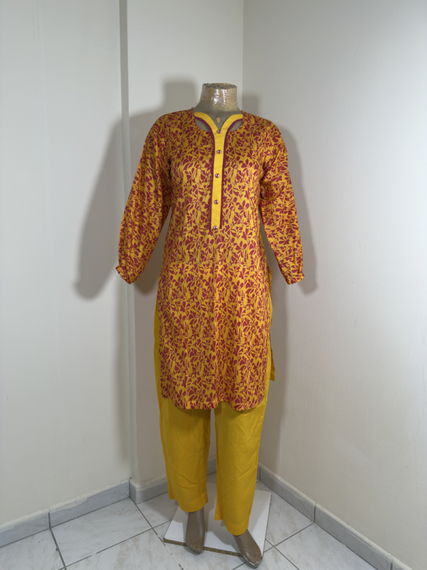 2-Piece Stitched Suit - Mustard & Pink Shirt with Mustard Trousers