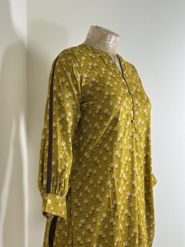 3-Piece Stitched Suit - Mustard & Black Shirt with Same Trousers with Chicken Kari Dupata - All-Over Design - Image 2
