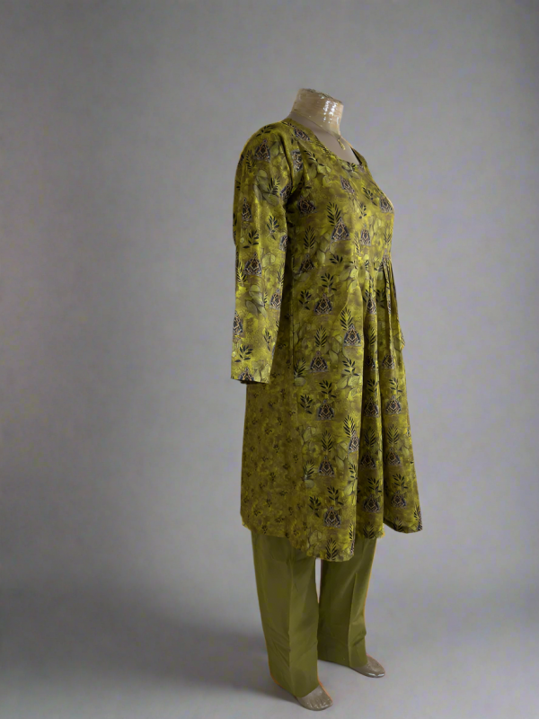 2-Piece Stitched Suit - Mehndi & Black Petal Frock with Mehndi Trousers - Frock Design - Image 2