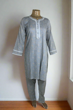 2-Piece Stitched Suit - Gray & White Design with Same Trousers All-Over Design, designer pakistani suits for women, lawn pakistani suits, pakistani suits for women