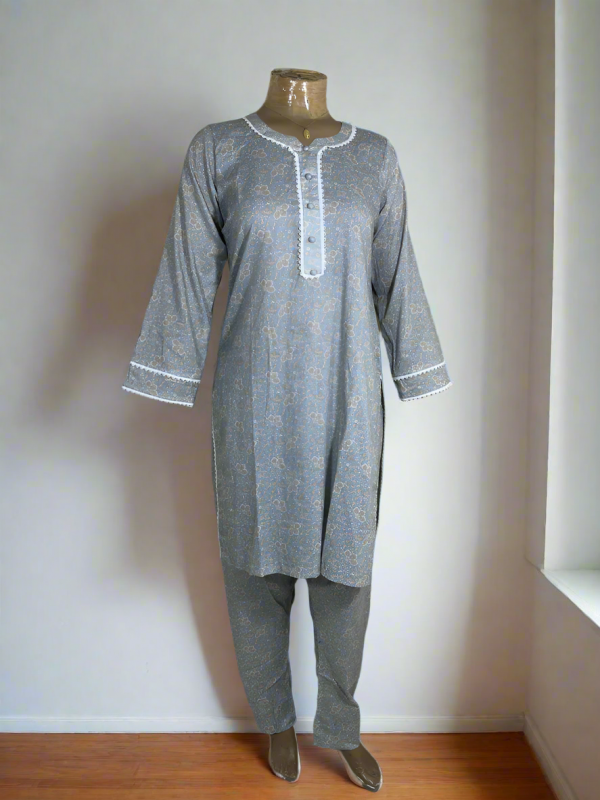 2-Piece Stitched Suit - Gray & White Design with Same Trousers All-Over Design, designer pakistani suits for women, lawn pakistani suits, pakistani suits for women