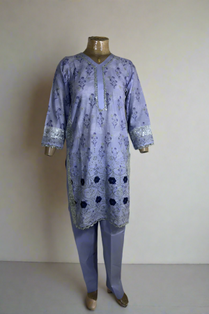 2-Piece Stitched Suit - Light Purple Chicken Kari - Shirt & Trousers, pakistani suits for women, pakistani outfits for women, 3pcs ladies dress, designer pakistani suits for women