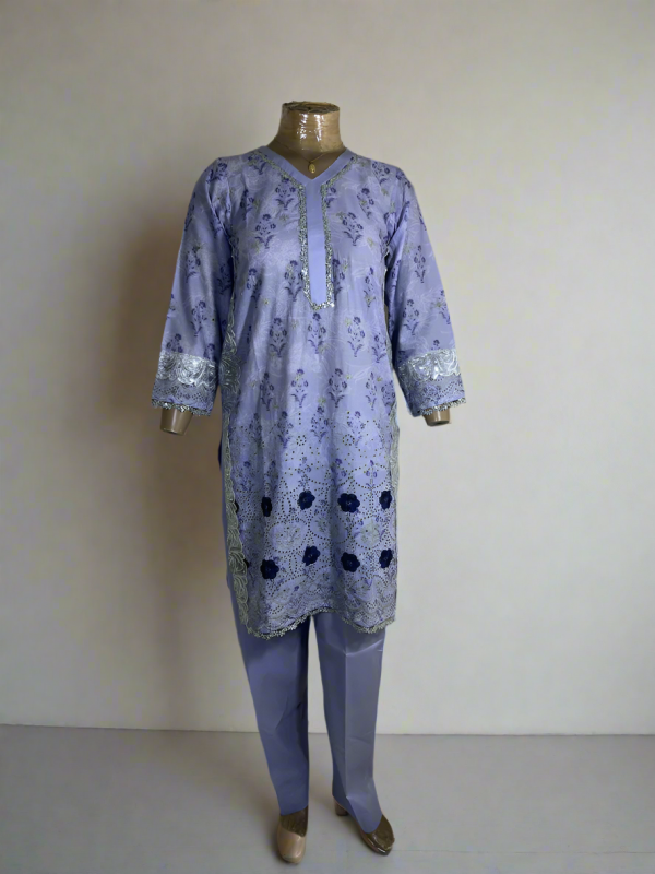2-Piece Stitched Suit - Light Purple Chicken Kari - Shirt & Trousers, pakistani suits for women, pakistani outfits for women, 3pcs ladies dress, designer pakistani suits for women