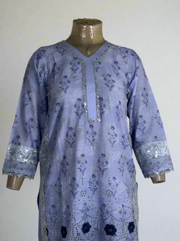 2-Piece Stitched Suit - Light Purple Chicken Kari - Shirt & Trousers, pakistani suits for women, pakistani outfits for women, 3pcs ladies dress, designer pakistani suits for women