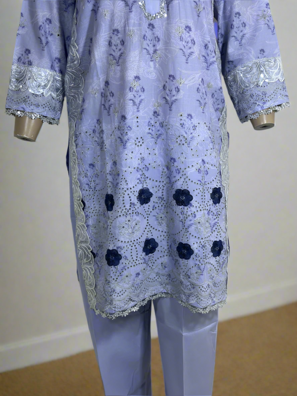 2-Piece Stitched Suit - Light Purple Chicken Kari - Shirt & Trousers, pakistani suits for women, pakistani outfits for women, 3pcs ladies dress, designer pakistani suits for women
