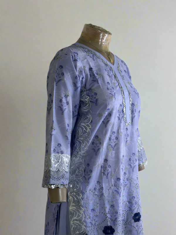 2-Piece Stitched Suit - Light Purple Chicken Kari - Shirt & Trousers, pakistani suits for women, pakistani outfits for women, 3pcs ladies dress, designer pakistani suits for women