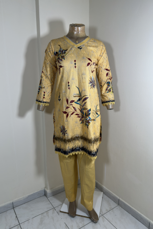 2-Piece Stitched Suit - Light Peach Embroidered - Shirt & Trousers