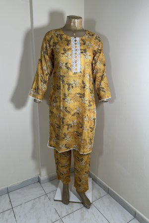 2-Piece Stitched Suit - Yellow, Mustard Shirt & Trousers