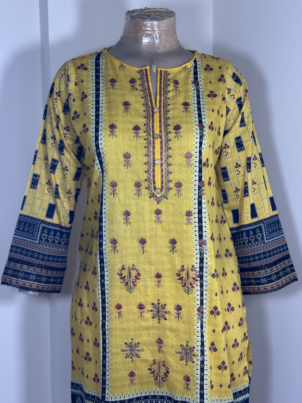 3-Piece Stitched Suit - Yellow Embroidery - Shirt, Trousers & Dupata - Image 2