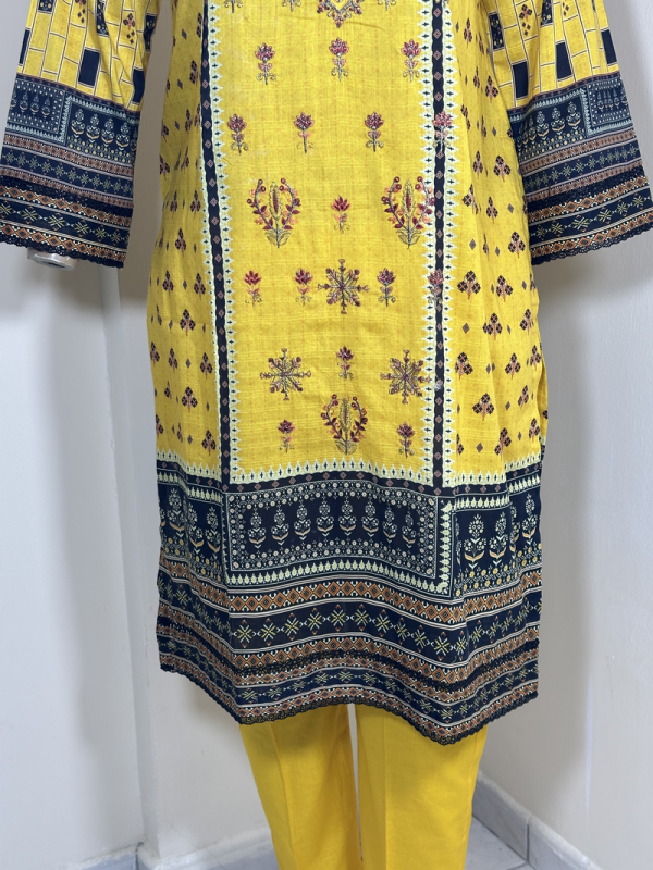 3-Piece Stitched Suit - Yellow Embroidery - Shirt, Trousers & Dupata - Image 3