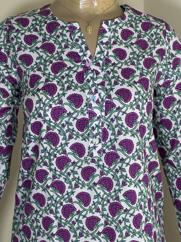 2-Piece Stitched Suit - White & Dark Pink Flowers - Shirt & Trousers - Image 3