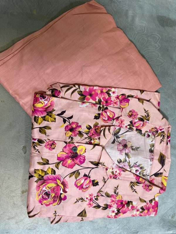 MSB Light Pink ground & dark pink flower with plan trousers