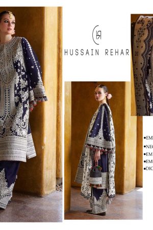 Eid Collection Hussain Rehar Lawn Embroidered 3Piece D-001